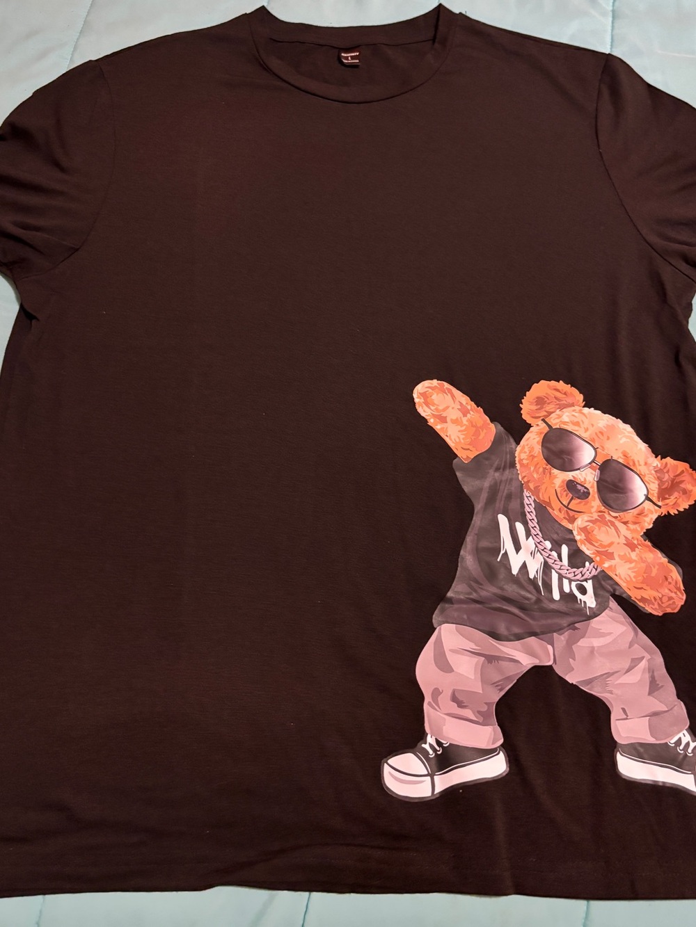 Kids Black Graphic Tee with Cool wild Bear Print size L